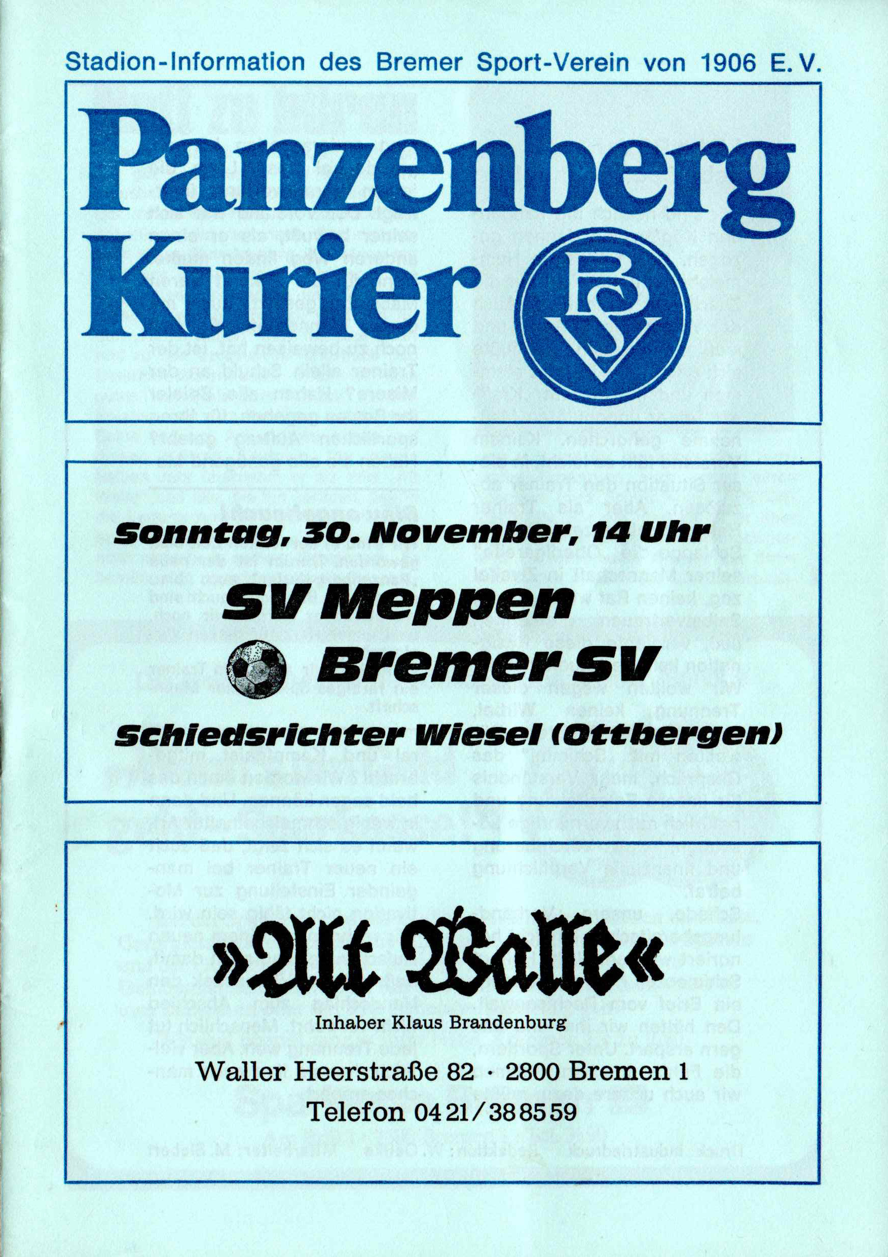 14. Spieltag [30.11.1980] Bremer SV vs. SV Meppen