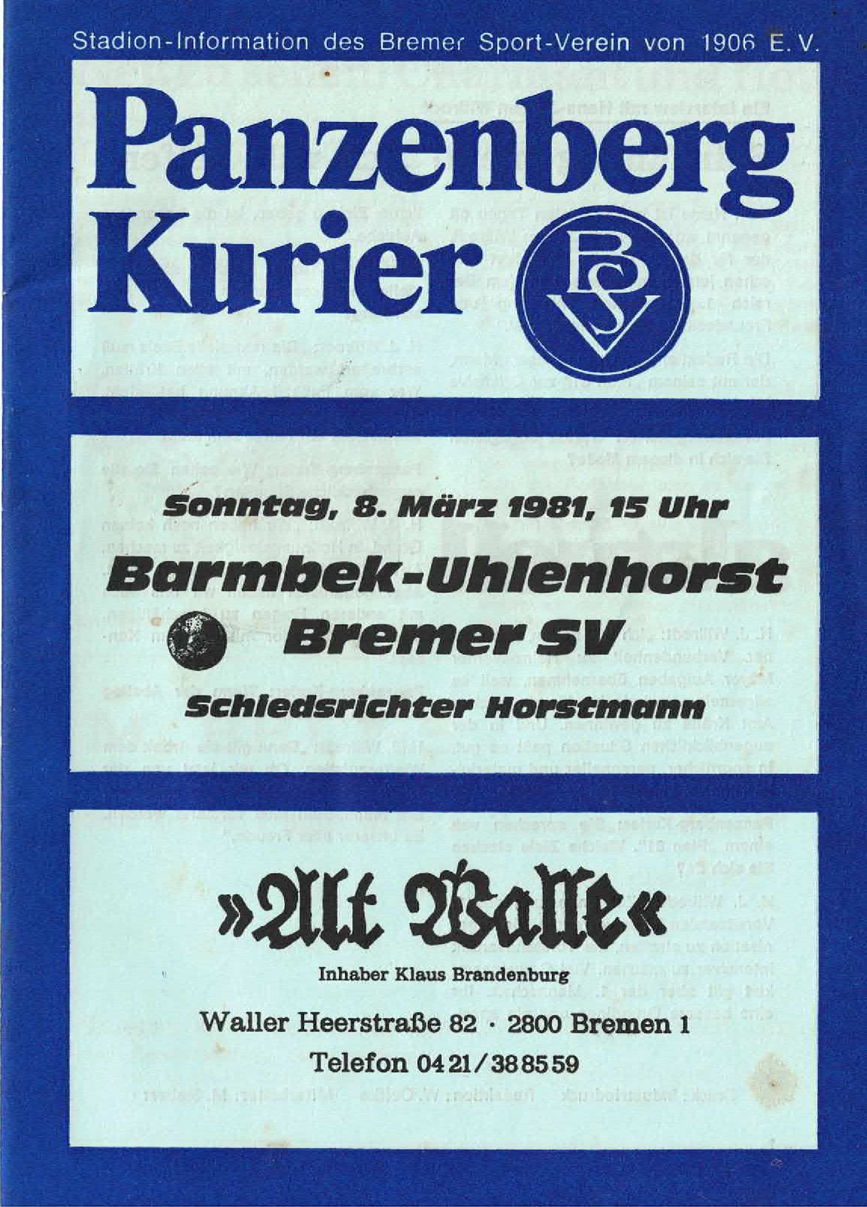 23. Spieltag [08.03.1981] Bremer SV vs. HSV Barmbek-Uhlenhorst