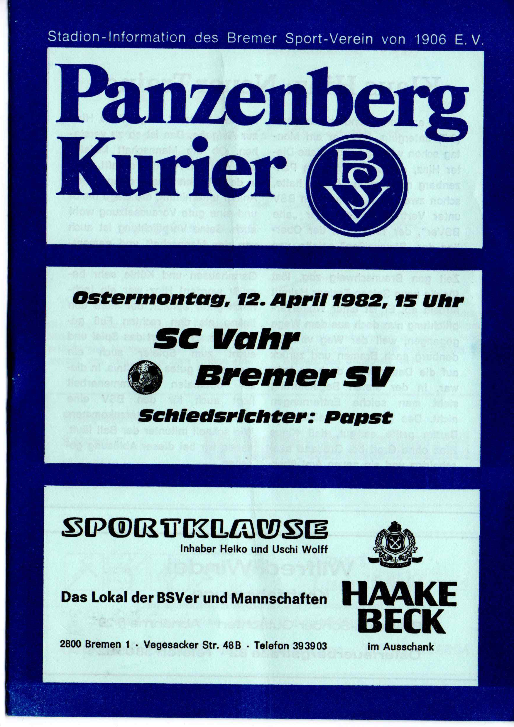 27. Spieltag [12.04.1982] Bremer SV vs. SC Vahr