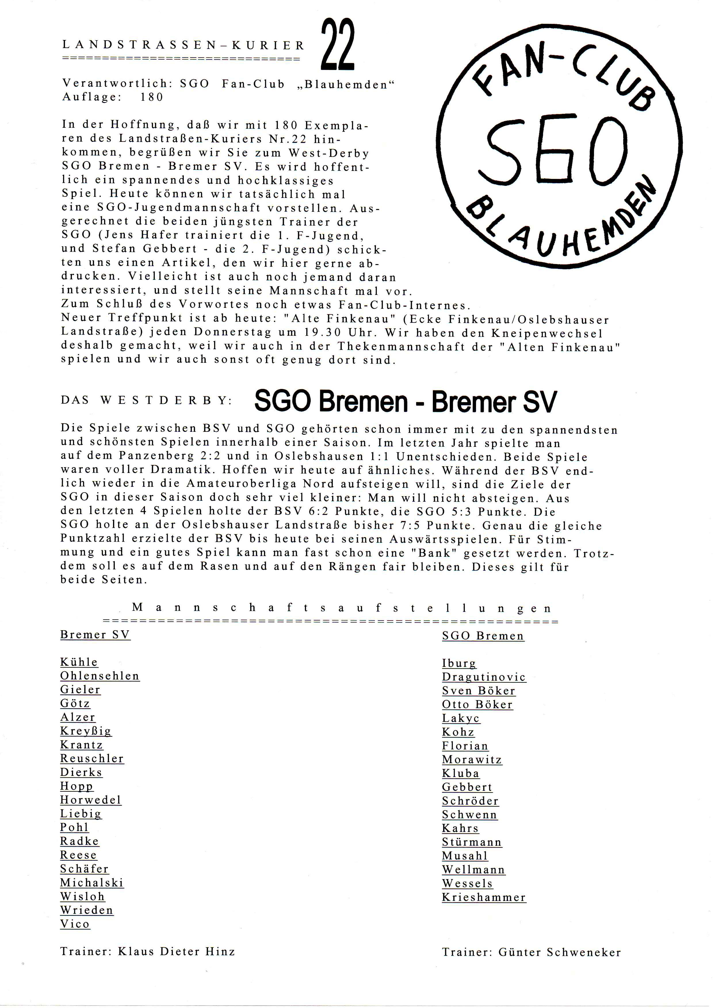 13. Spieltag [03.12.1983] SG Oslebshausen Bremen vs. Bremer SV