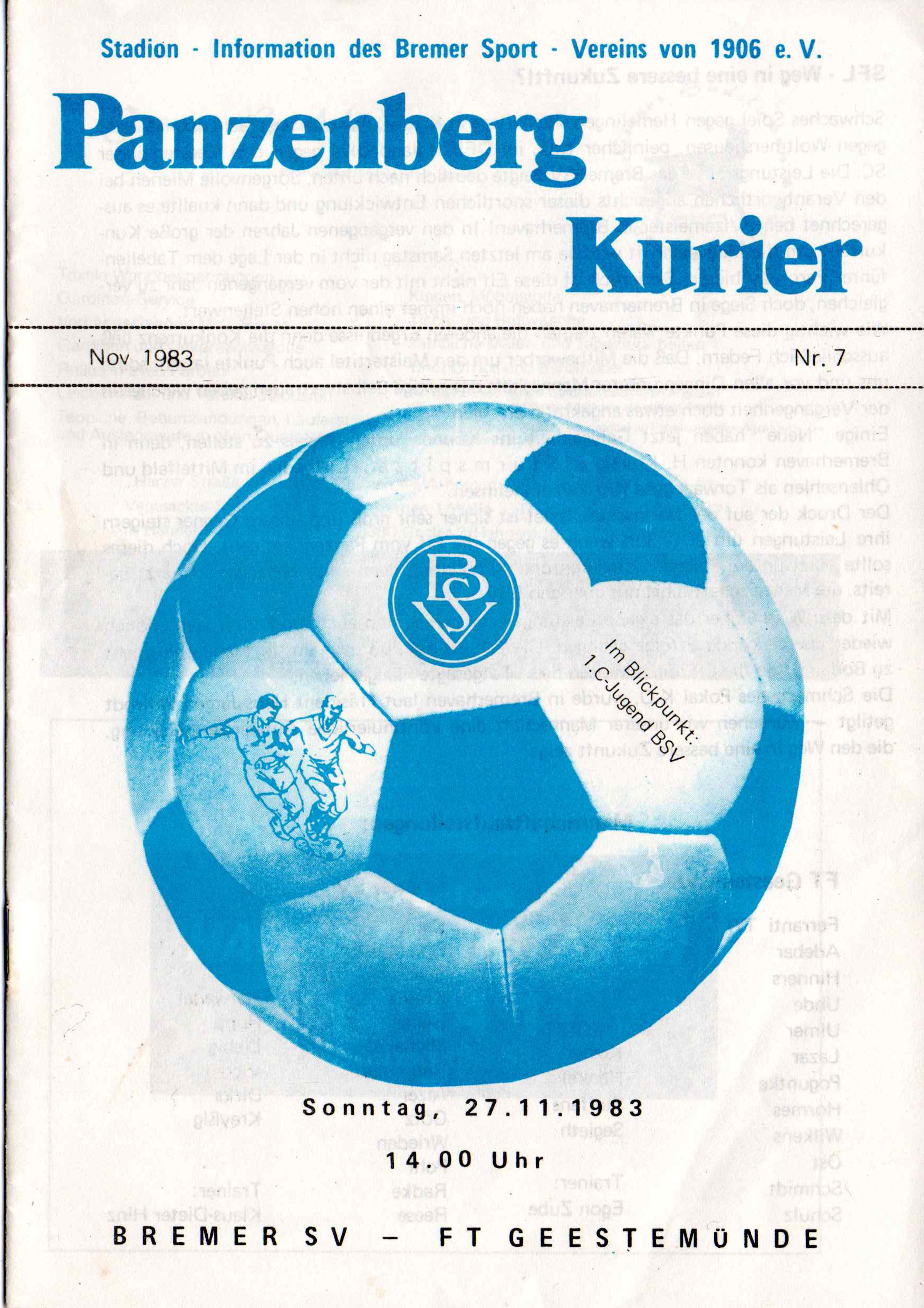 15. Spieltag [17.12.1983] Bremer SV vs. FT Geestemünde