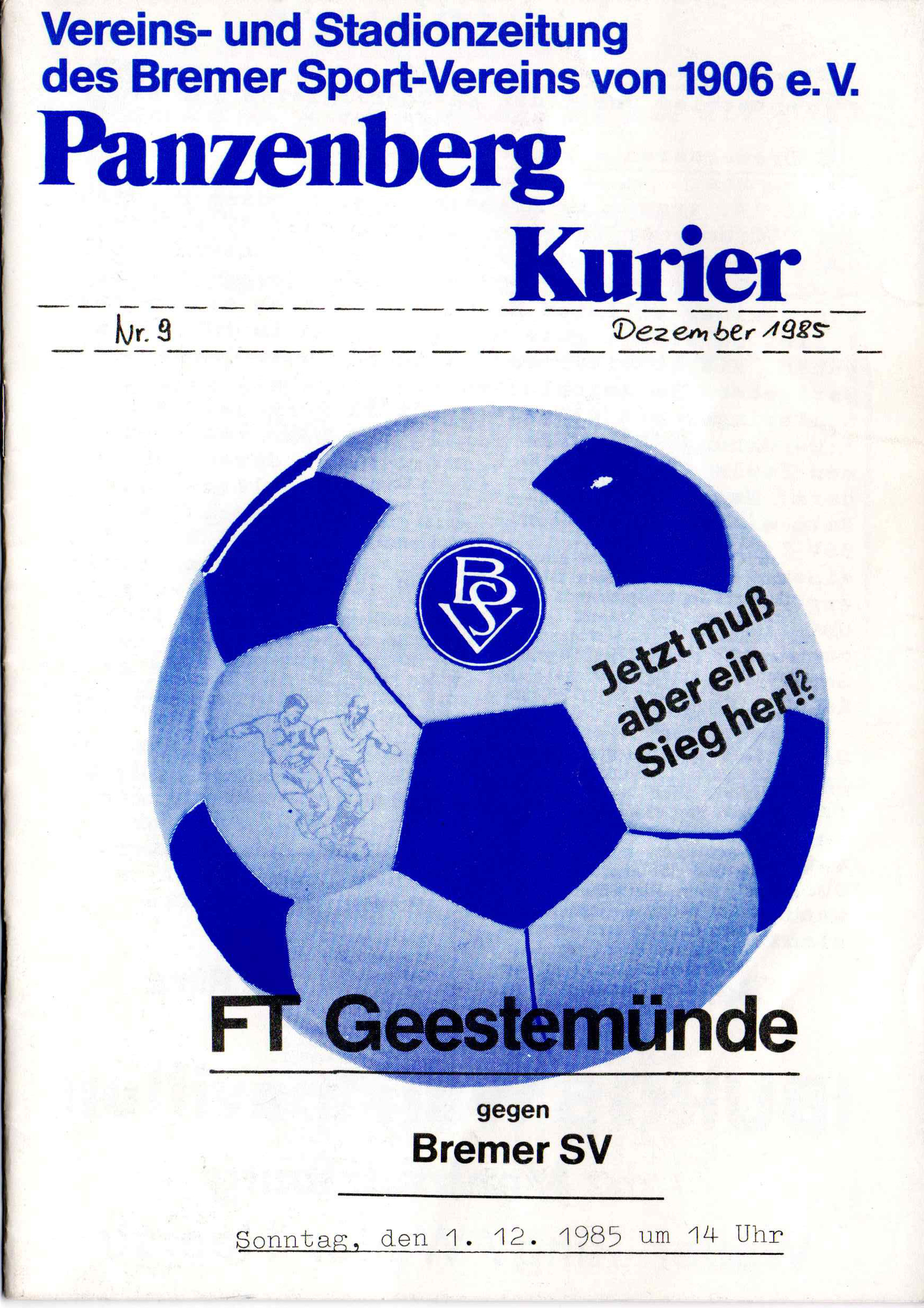 15. Spieltag  [01.12.1985] Bremer SV vs. FT Geestemünde