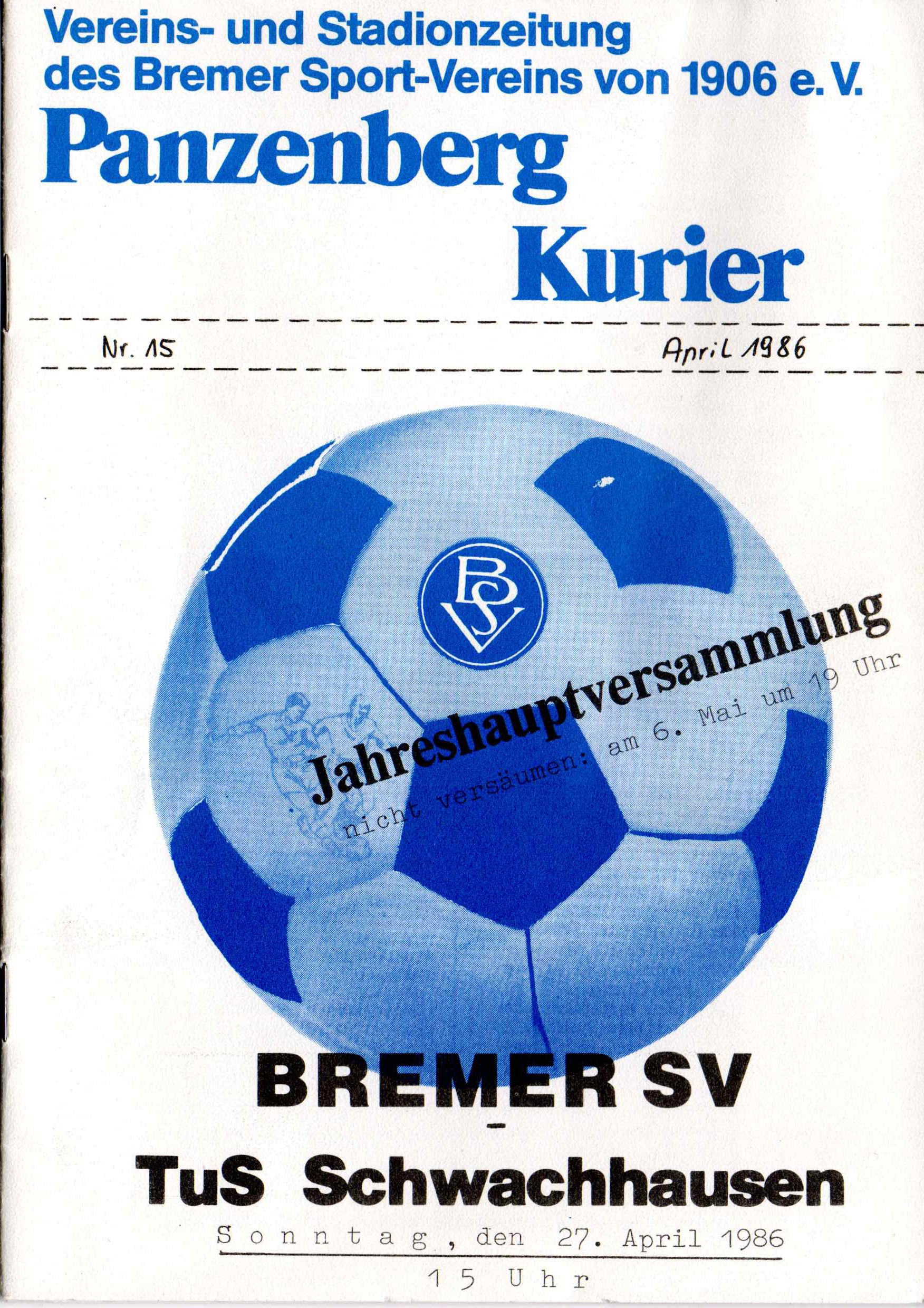 28. Spieltag  [27.04.1986] Bremer SV vs. TuS Schwachhausen