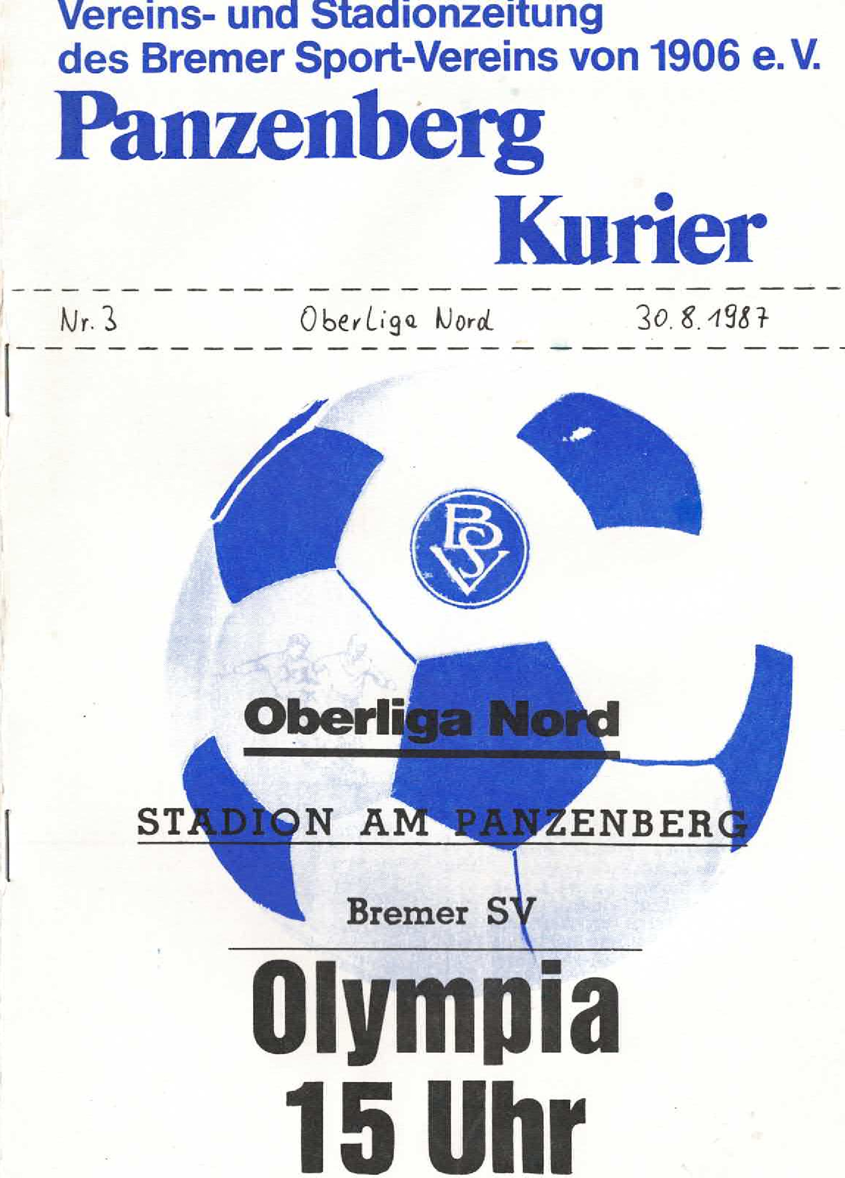 06. Spieltag  [30.08.1987] Bremer SV vs. TSR Olympia Wilhelmshaven