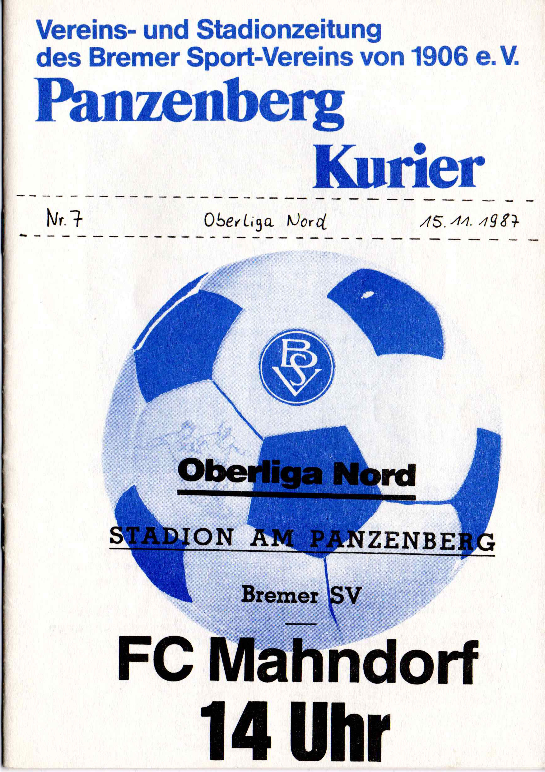 14. Spieltag  [15.11.1987] Bremer SV vs. FC Mahndorf
