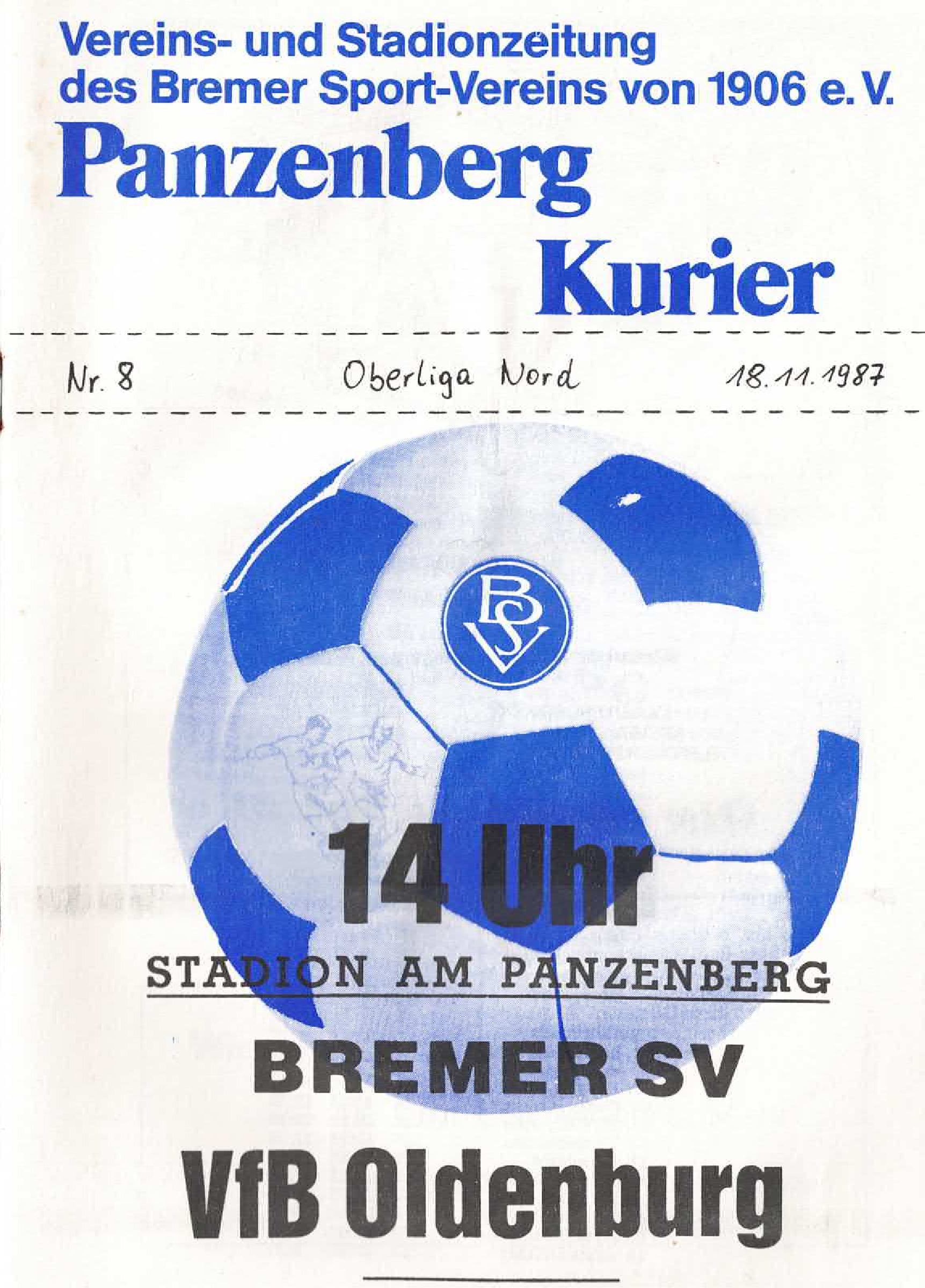 15. Spieltag  [18.11.1987] Bremer SV vs. VfB Oldenburg