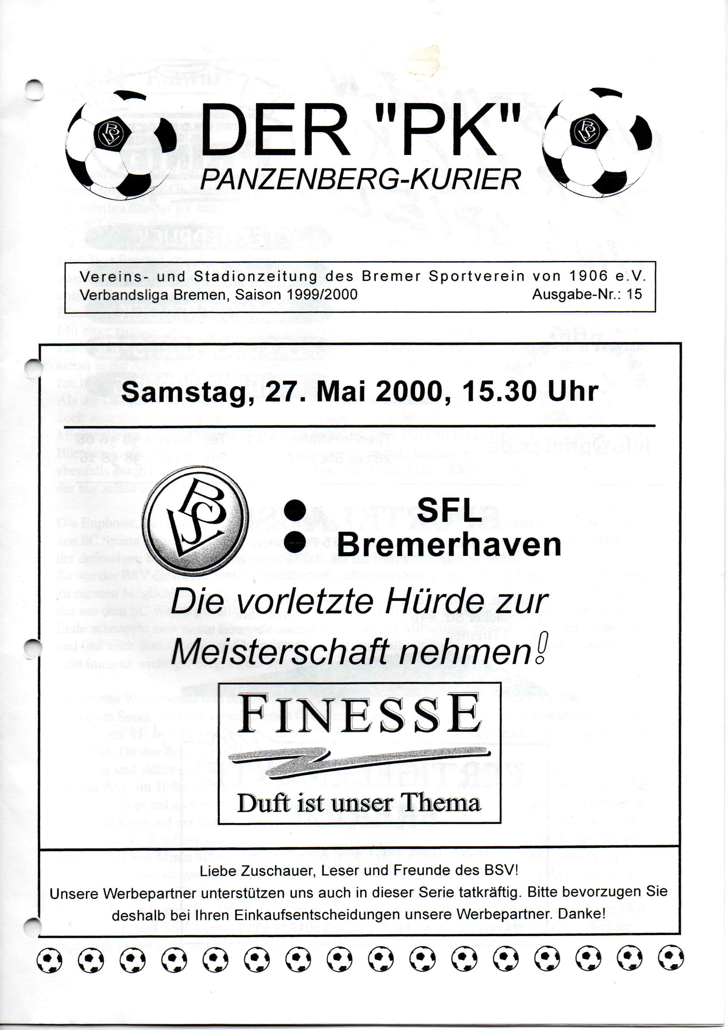 29. Spieltag [27.05.2000] Bremer SV vs. SFL Bremerhaven