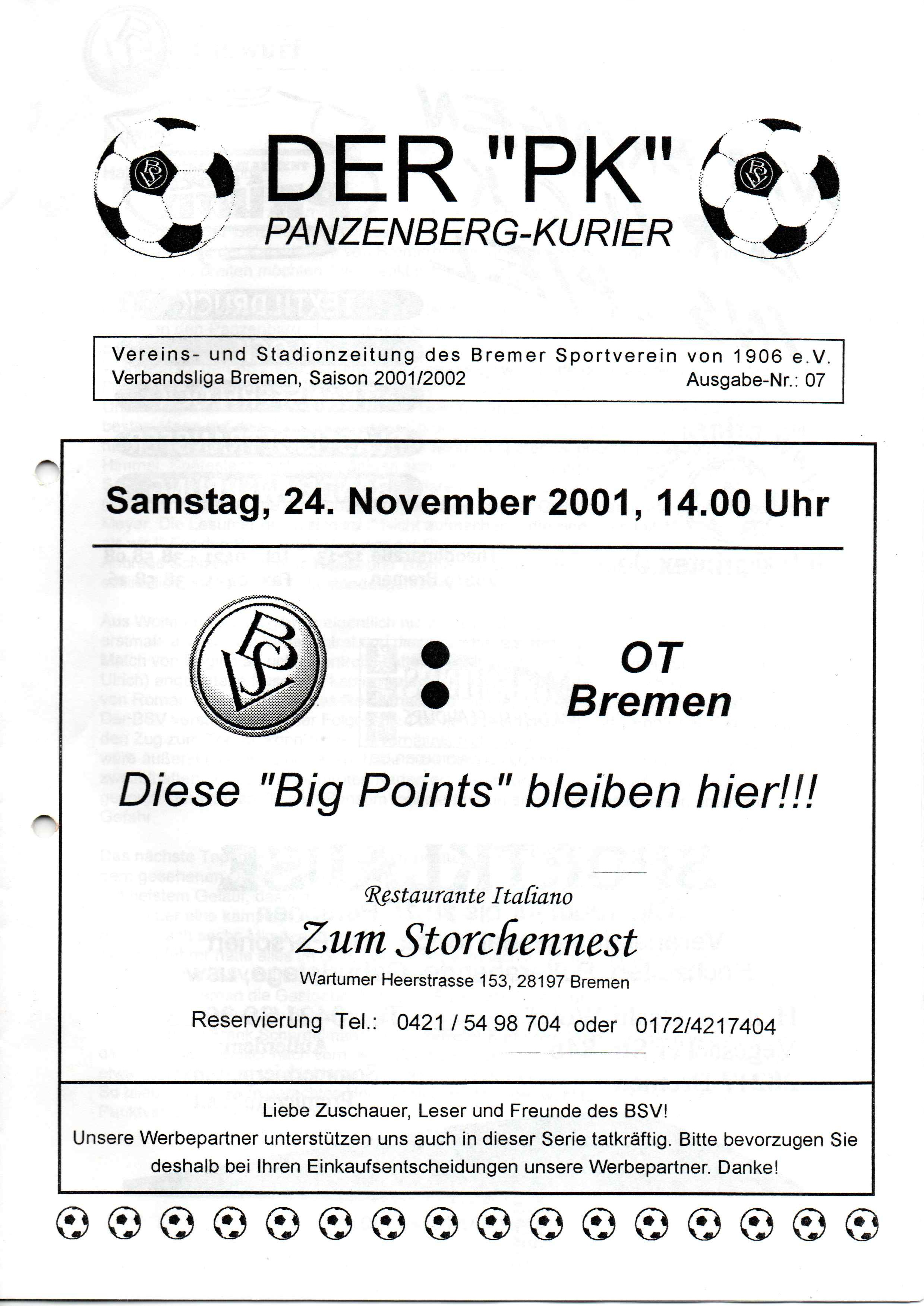 15. Spieltag [24.11.2001] Bremer SV vs. TSV OT Bremen