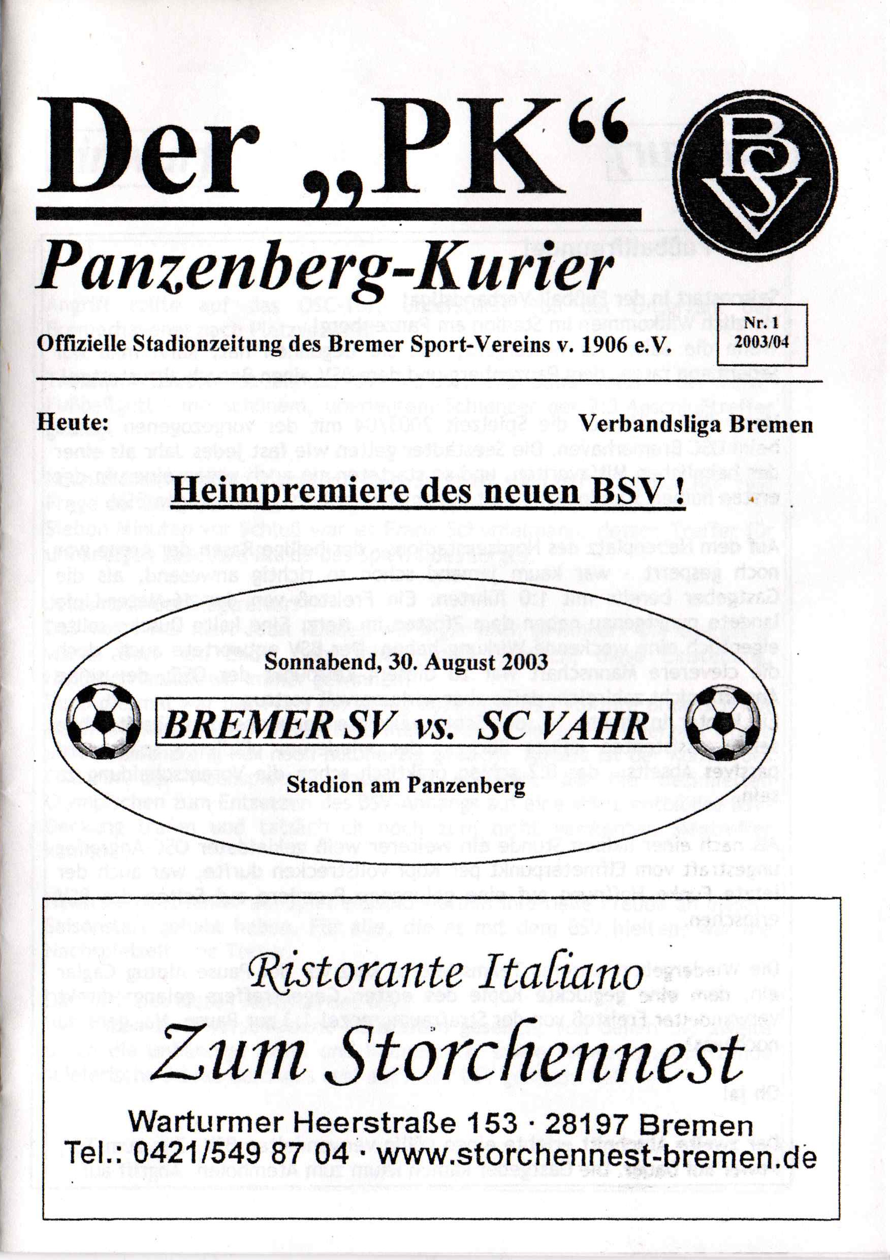 02. Spieltag [30.08.2003] Bremer SV vs. SC Vahr-Blockdiek