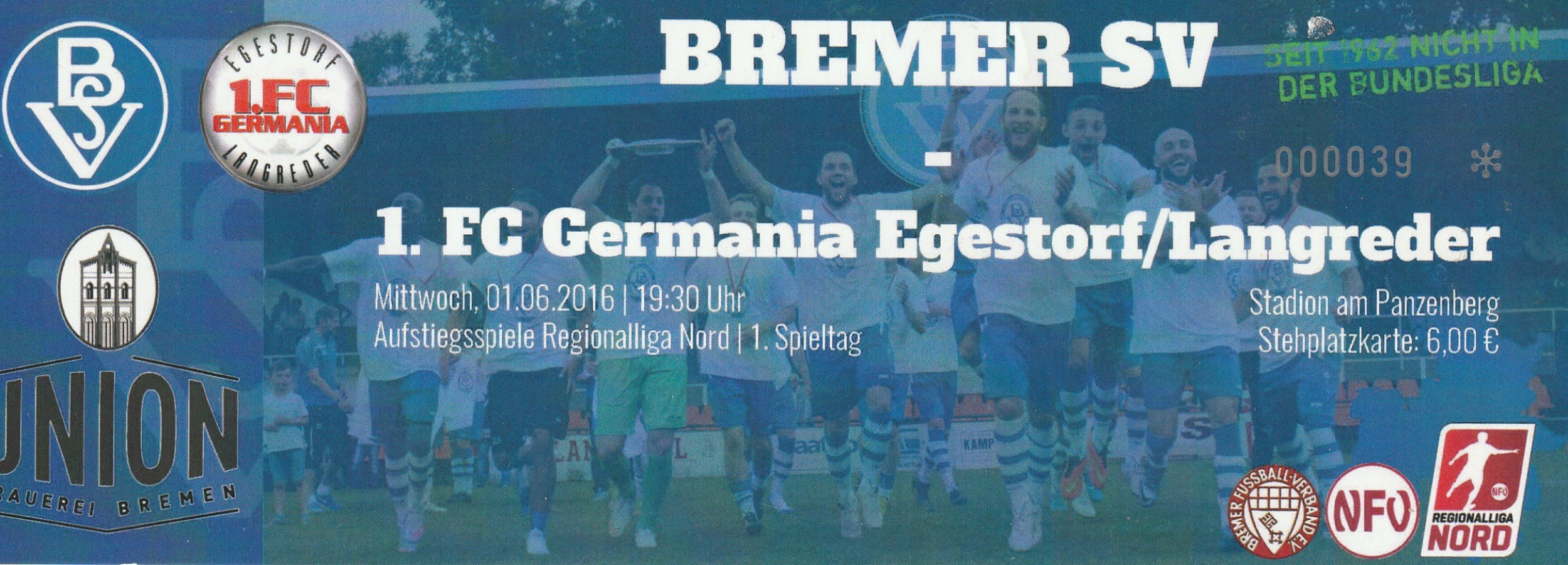 RS3978 Eintrittskarte Relegation 2015 16 gg. Germania Egestorf © BSV